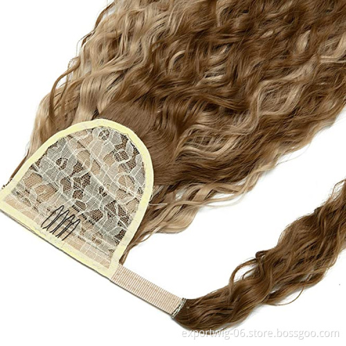 wavy Ponytail hair extension synthetic Long afro kinky curly wrap around clip in ponytail Magic Paste heat resistant hairpiece